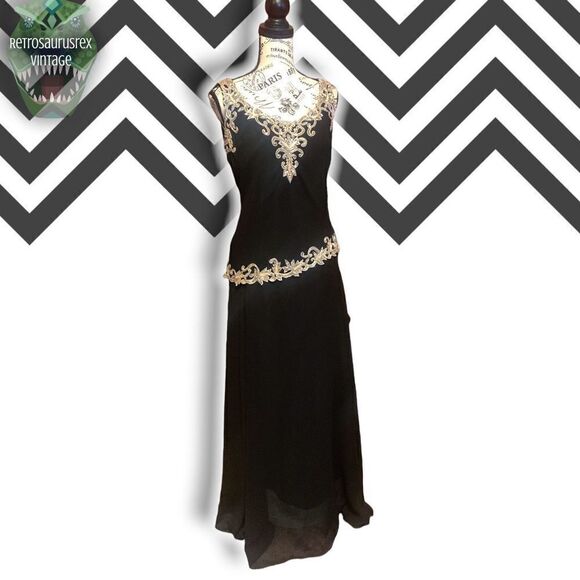 VINTAGE J’Kara 1990’s Beaded Chiffon Special Occasion Glam Gown & Jacket, Size 6 - Picture 8 of 9